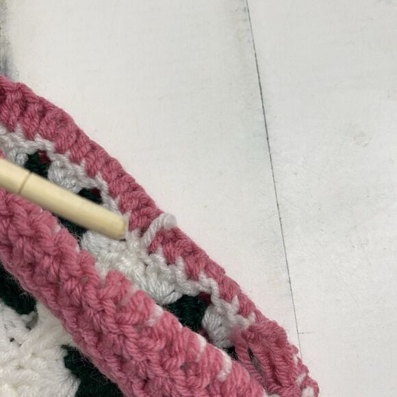 Vtg Handmade Lot of 3 Crochet Granny Square Christmas Stockings Green Pink White - Picture 9 of 11